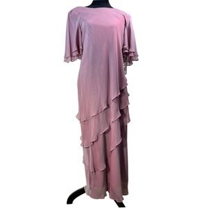Virgo Mauve Tiered Ruffle Maxi Dress Flutter Sleeve Formal Gown Size 16